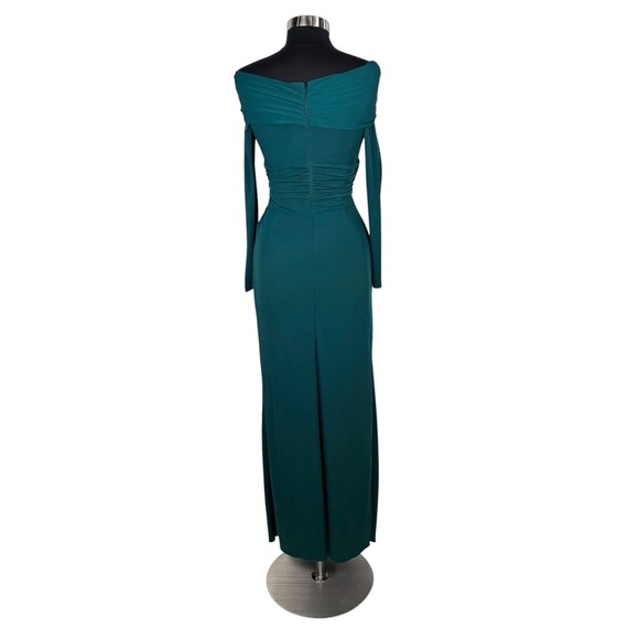 ZAC POSEN FOREST GREEN LONG SLEEVE JERSEY WRAPPED AROUND GOWN DRESS - Picture 6 of 15